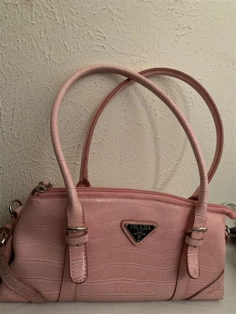 used pink prada alligator skin handbag